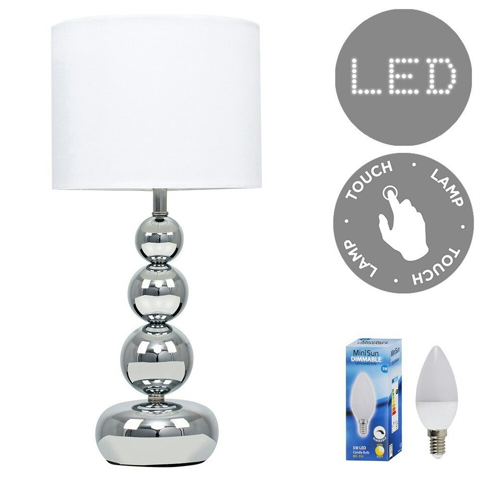 image 1 of ValueLights Marissa Dimmable Polished Silver Table Lamp and E14 Candle LED 5W Warm White 3000K Bulb White