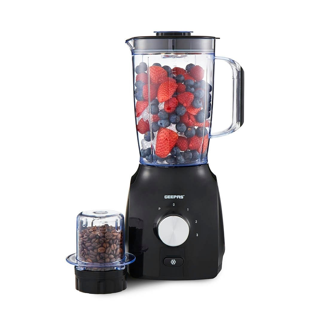 GEEPAS 600W 2 in 1 Food Jug Blender, 1.8L Jar & 60G Mini Coffee Spice Mill | Black