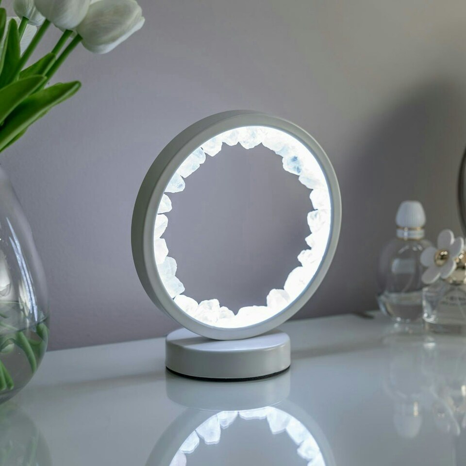 image 1 of ValueLights Crystal Gifting Matte White Table Lamp and Integrated LED 2W Cool White 3000K Bulb