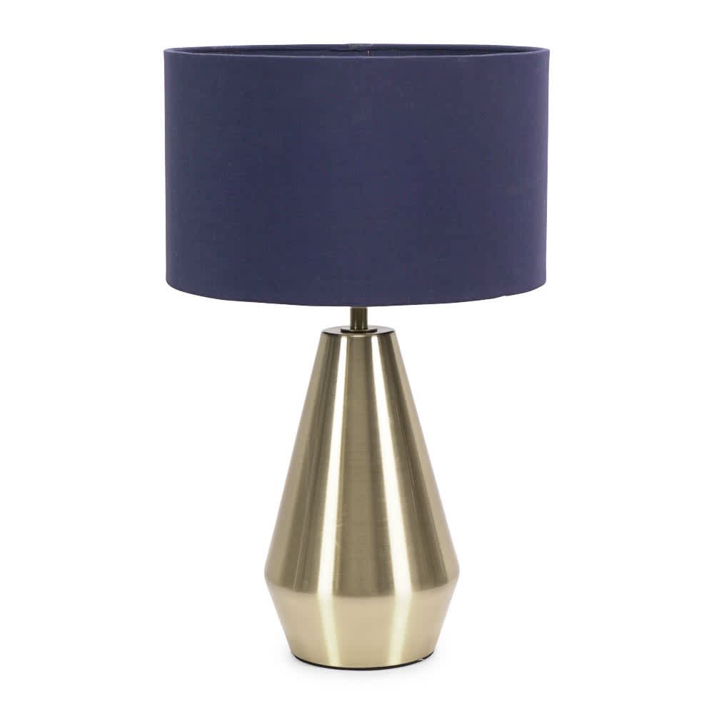 ValueLights Jax Antique Brass Dimmable Touch Table Lamp with Fabric Drum Shade with LED Bulb in Gold