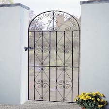 Stirling Scroll Tall Bow Top Single Gate - Solid Steel - Fits Gap of 914 mm x 1830 mm High - Electro Galv./Black Powder Coated Black