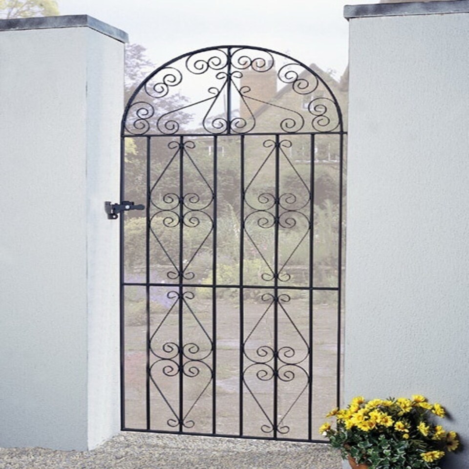 Stirling Scroll Tall Bow Top Single Gate - Solid Steel - Fits Gap of 914 mm x 1830 mm High - Electro Galv./Black Powder Coated Black