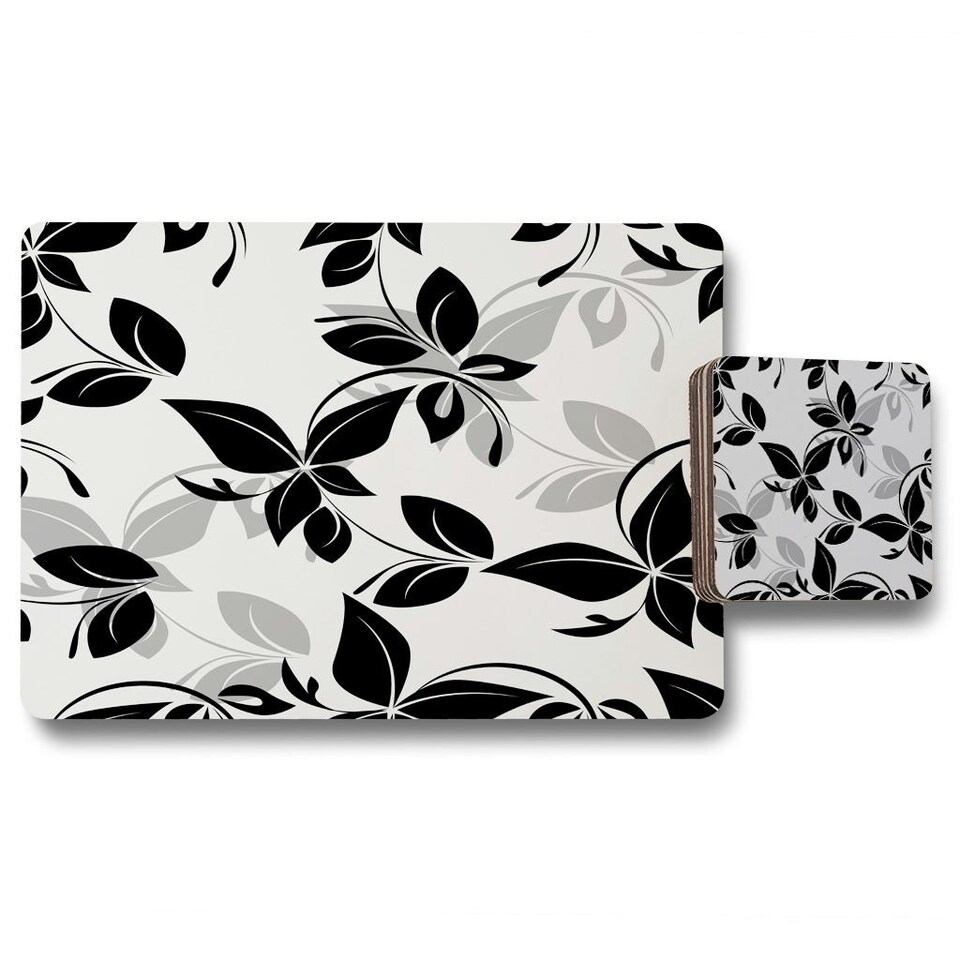 image 1 of Black & White Floral (Placemat & Coaster Set)