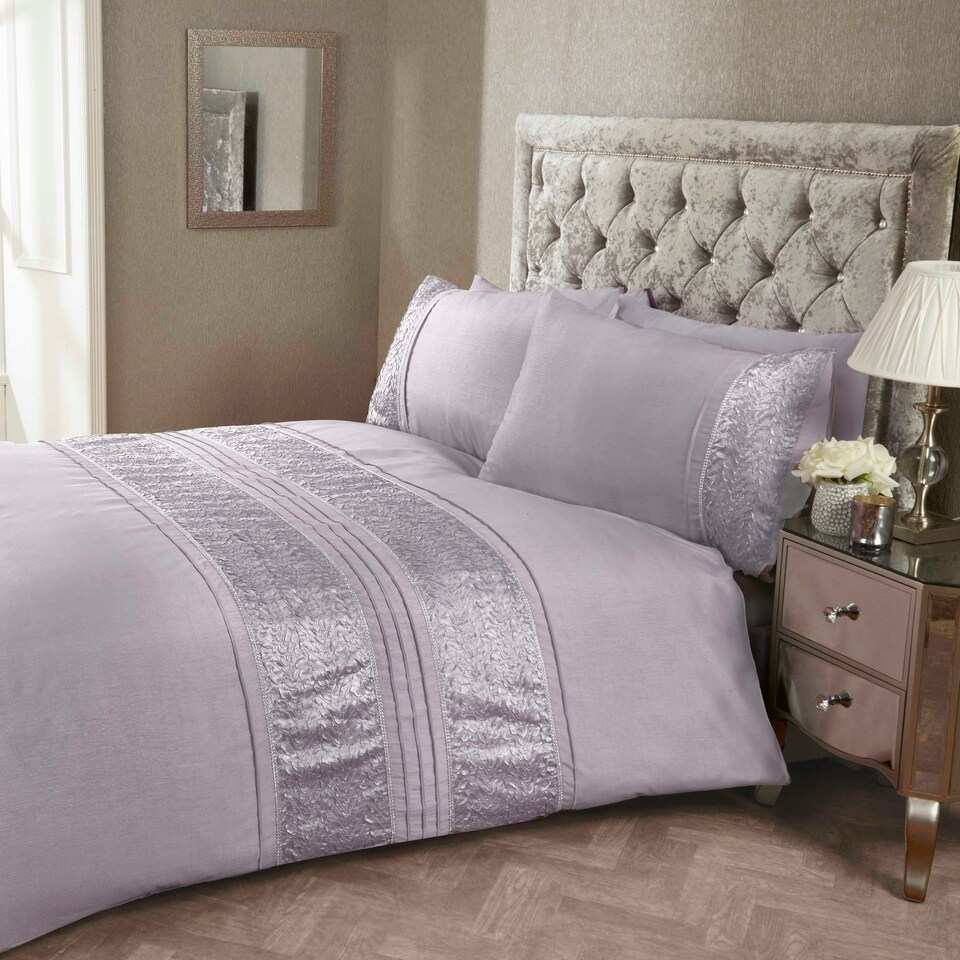 image 1 of Aurora Floral Polycotton Fabric Duvet Cover Set with Pillowcase Gold | Super King