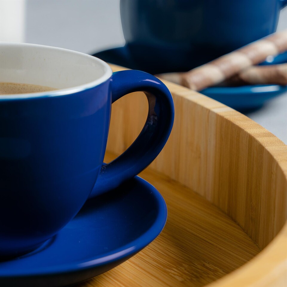image 1 of Argon Tableware 12 Piece Coloured Cappuccino Cup & Saucer Set - 250ml - Navy