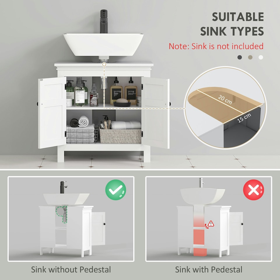 image 1 of HOMCOM 2-Tier Bathroom Sink Cabinet, Freestanding Storage Cabinet, White 