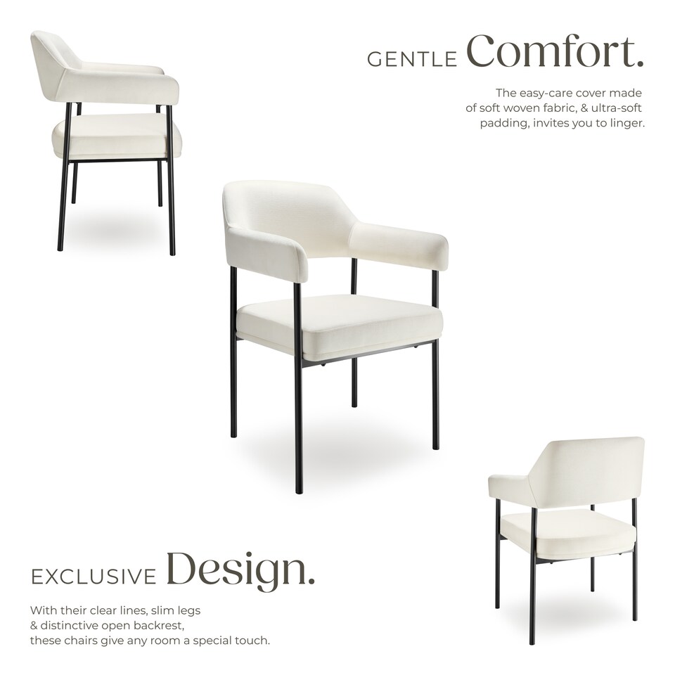 image 1 of Armchair Doe - durable fabric, black powder-coated legs, 120 kg load, 58 x 62 x 85 cm | White | Woven fabric off-white/black | 2