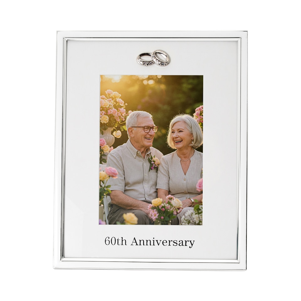 image 1 of 60th Anniversary 5x7 Silver Frame with Diamante Rings | Silver | One Size