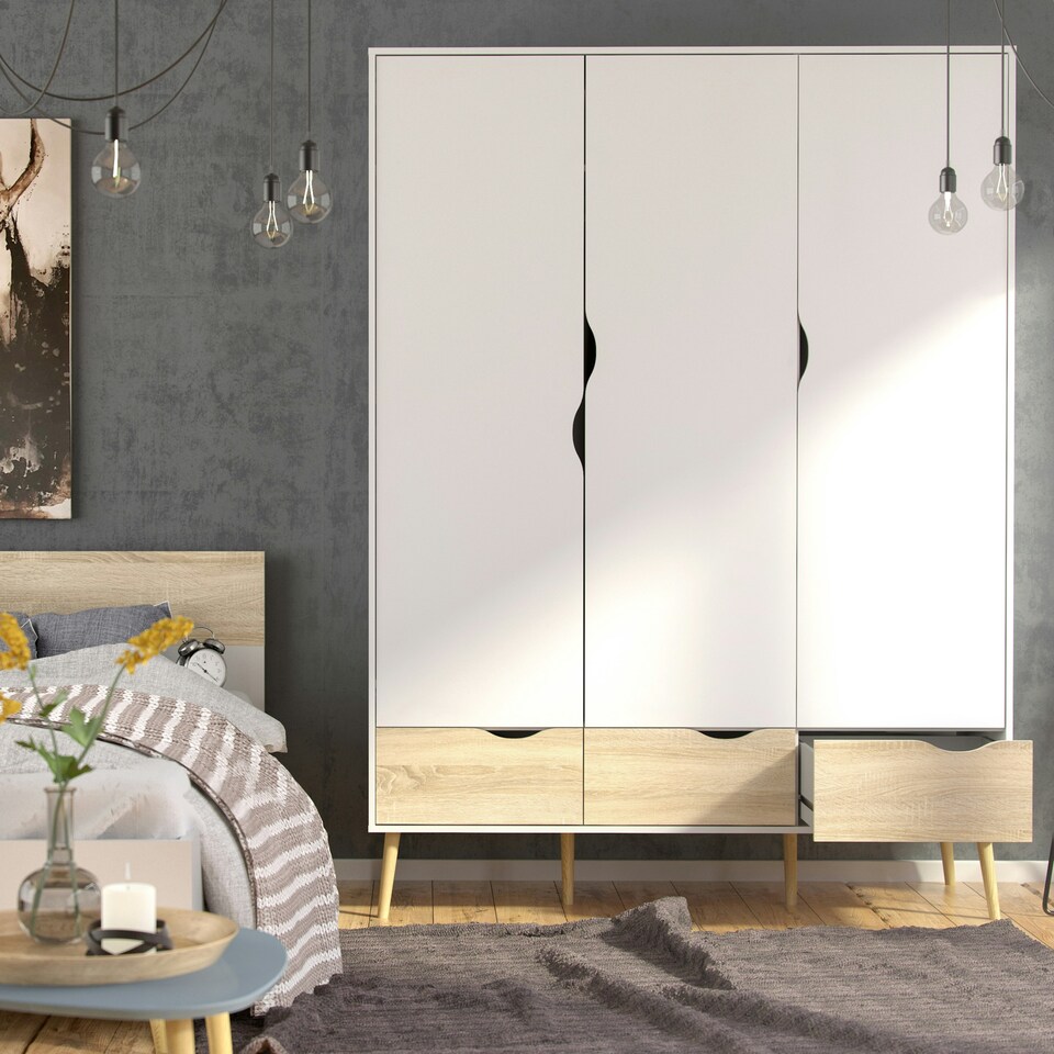 image 1 of Oslo Wardrobe 3 Doors 3 Drawers in White and Oak