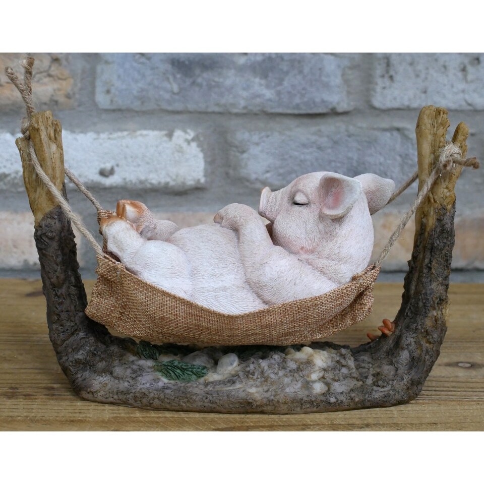 image 1 of Gifts Direct 2 U Swinging Pig in Hammock Figurine Ornament Brown