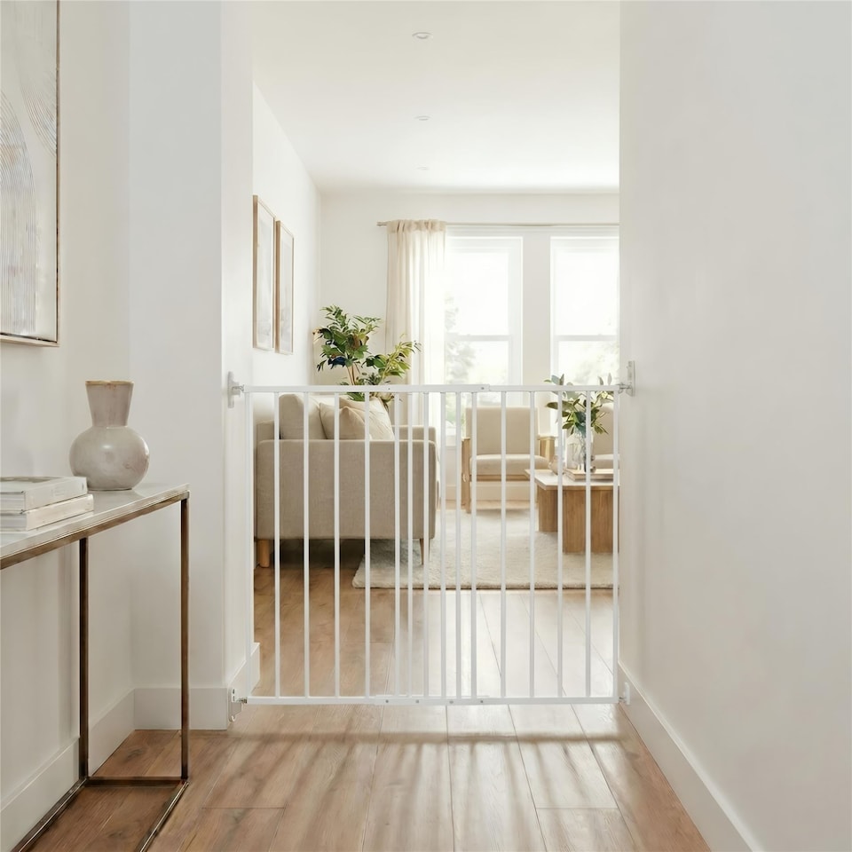 image 1 of Safetots Extra Tall Screw Fitted Baby Stair Gate, 62.5cm - 106.8cm, White, 103.5cm in Height | White | 1