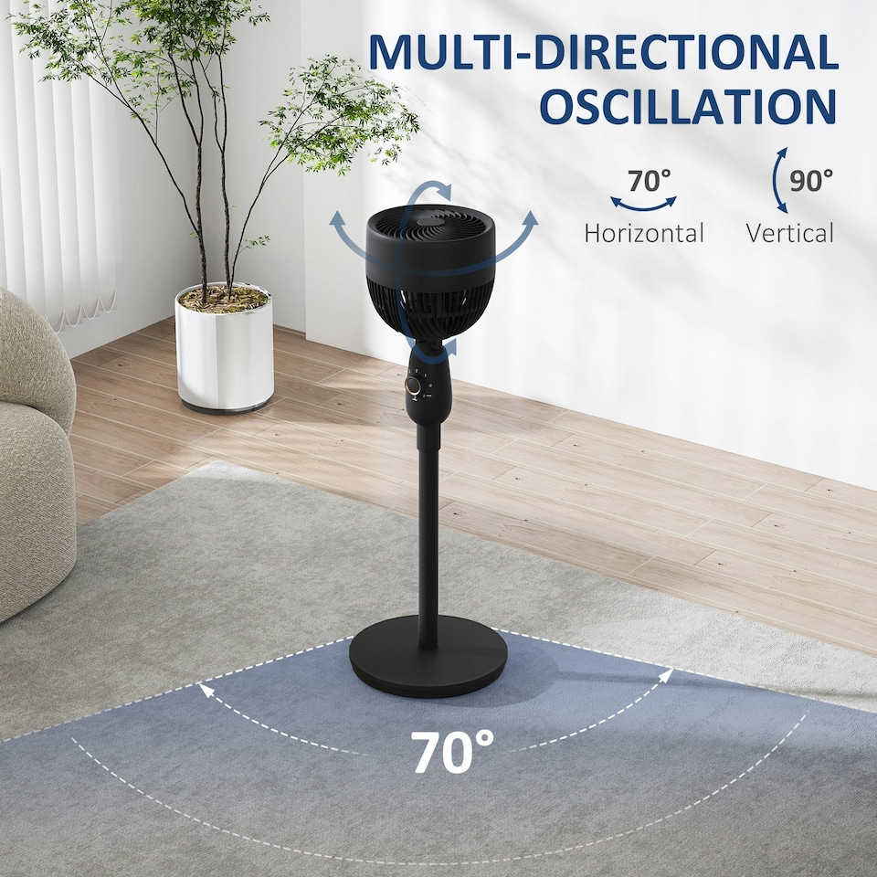 image 1 of HOMCOM Pedestal Fan for Bedroom, Powerful Air Circulator with 3 Speed, Black