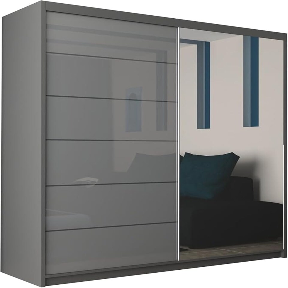 image 1 of Stylish 150cm Bedroom Wardrobe with Sleek Design & Space-Saving Sliding Doors Grey | Grey150cm