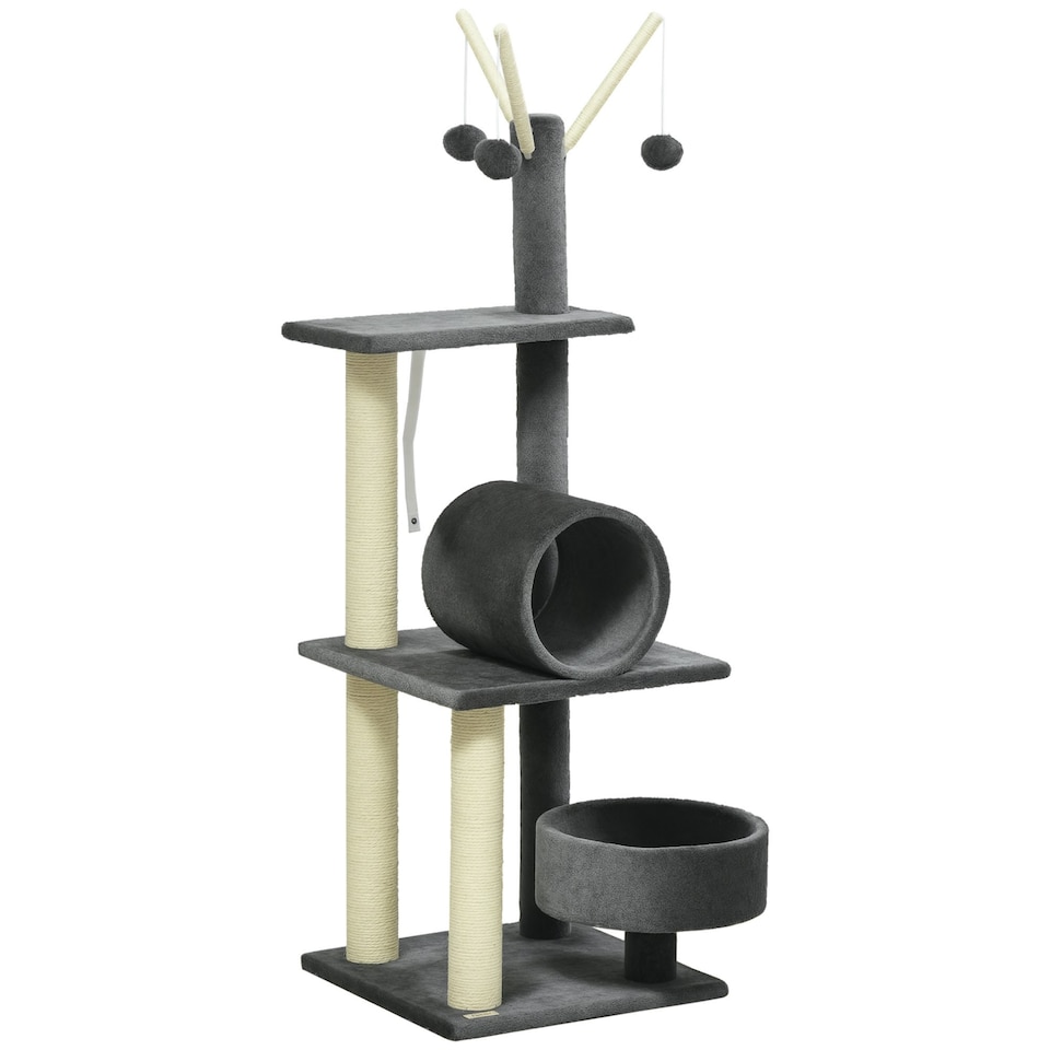 image 1 of PawHut 121cm Cat Tree Tower Activity Centre with Scratching Post Grey
