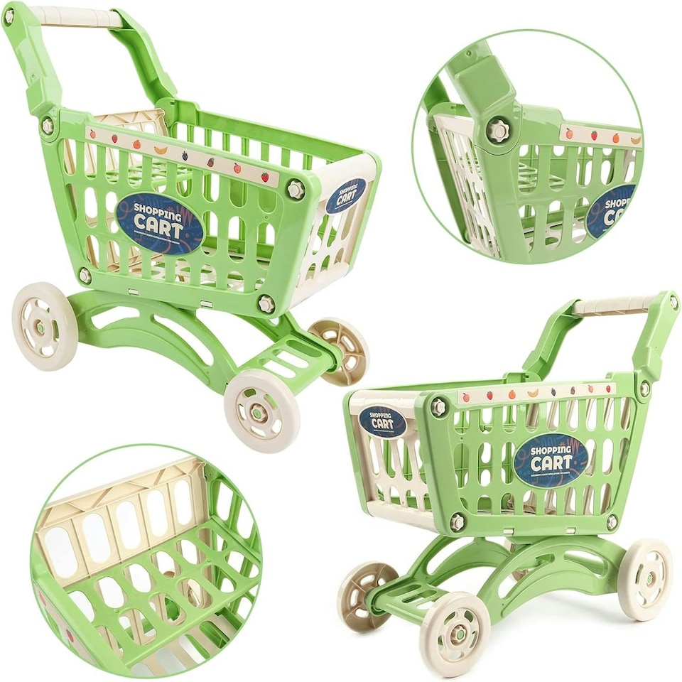 image 1 of Kids Shopping Cart Play Set – 65-Piece Pretend Grocery Kit with POS Machine, Plastic Money & Accessories  Easy Assembly for Ages 3+ (Green)