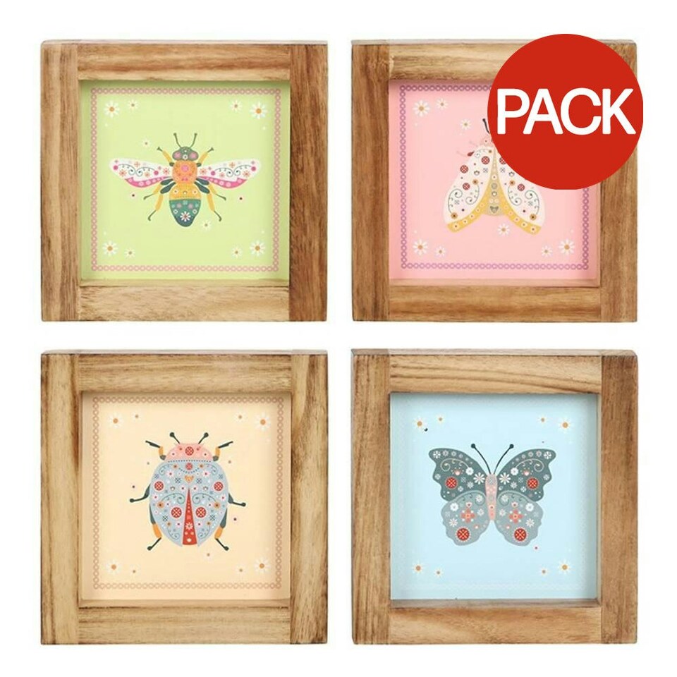 image 1 of Something Different Floral Bug Framed Wall Art Set  (Pack of 4) - Multicoloured - One Size | Multi