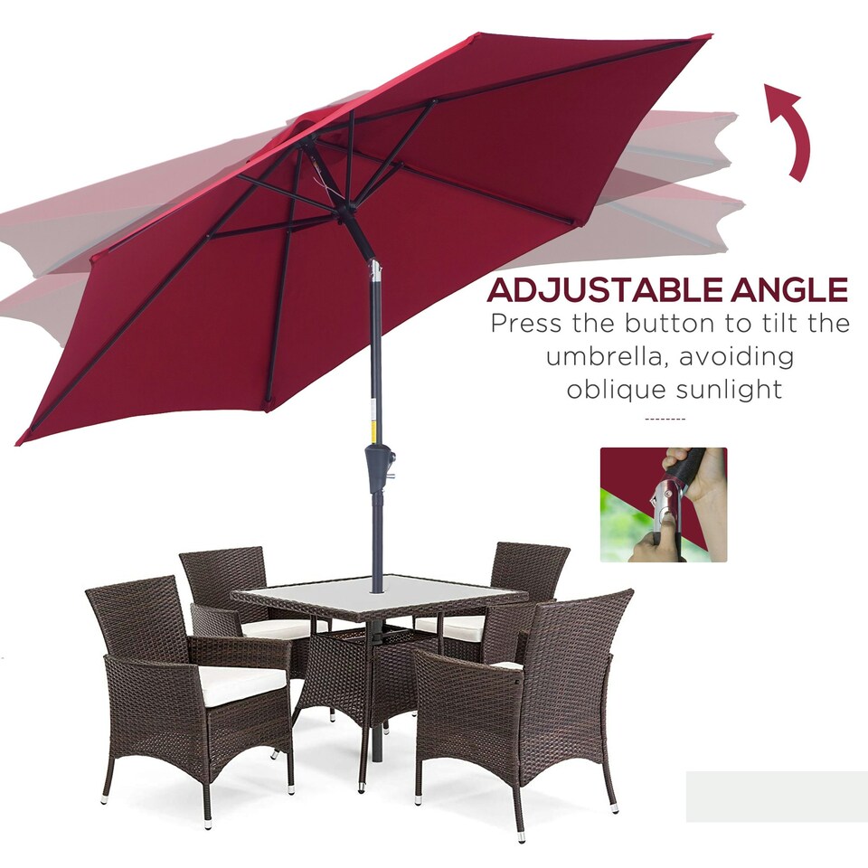 image 1 of Outsunny 2.6M Patio Umbrella Parasol Sun Shade Garden Wine Red