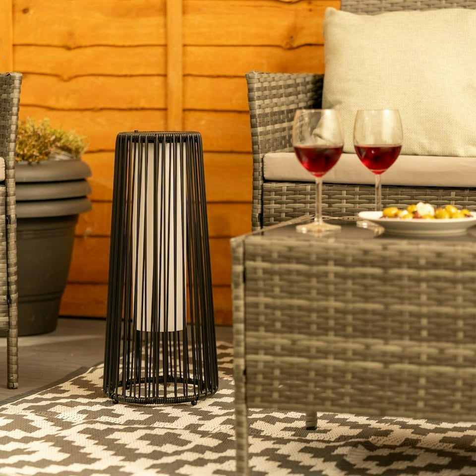 image 1 of ValueLights Small Black Rattan Solar Floor Lamp