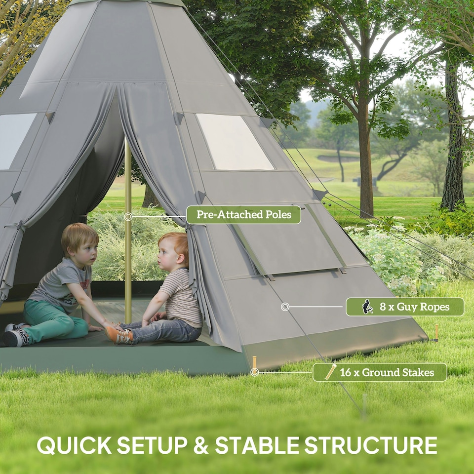 image 1 of Outsunny 6-7 Person Large Family Party Camping Tent W/ Carrying Bag, Blue