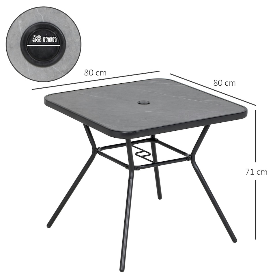 image 1 of Outsunny Faux-marbled Patio Table with Umbrella Hole Steel Frame for Balcony