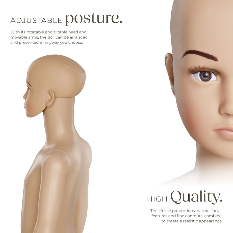 image 1 of Mannequin - adjustable, full body, life size, realistic proportions, glass plate stand | Cream | beige | Child | 1