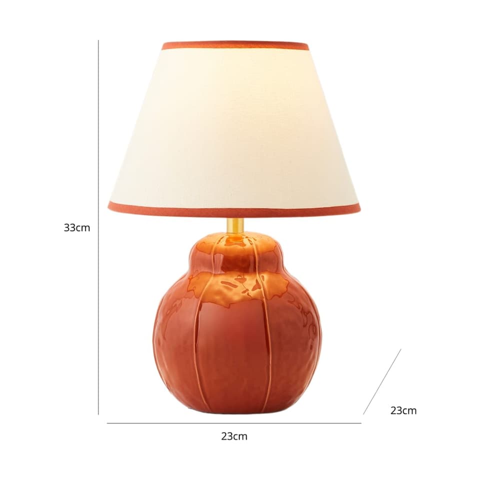 image 1 of ValueLights Gourdette Burnt Orange Glazed Table Lamp Taper Trim Shade and Bulb