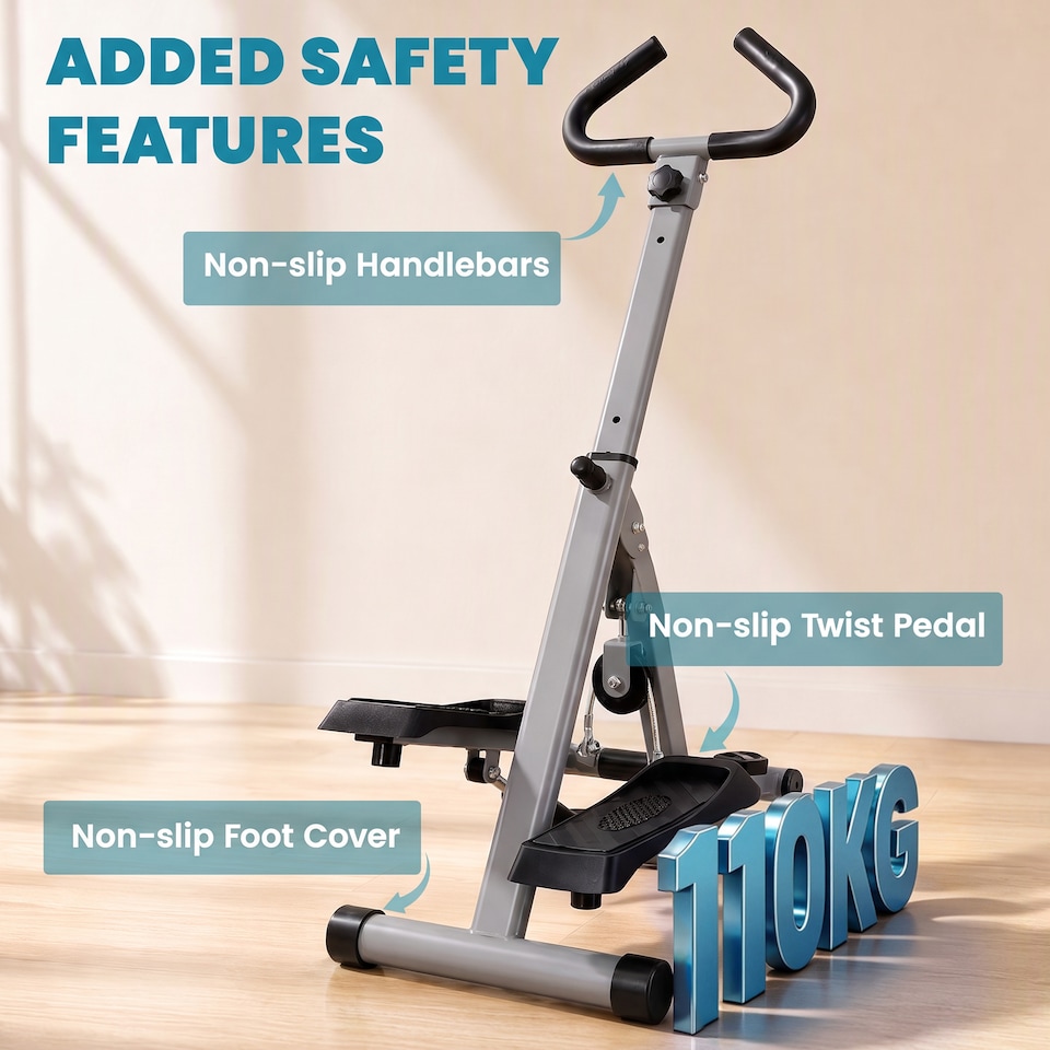 image 1 of HOMCOM Foldable Stepper Adjustable Step Machine w/ Handlebar LCD Display, Grey