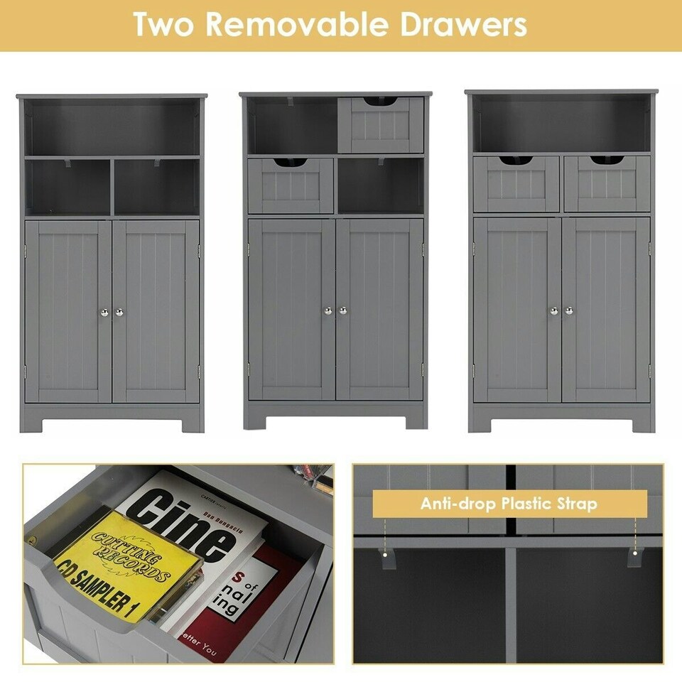 image 1 of COSTWAY Bathroom Cabinet Wooden Storage Cupboard Grey Grey