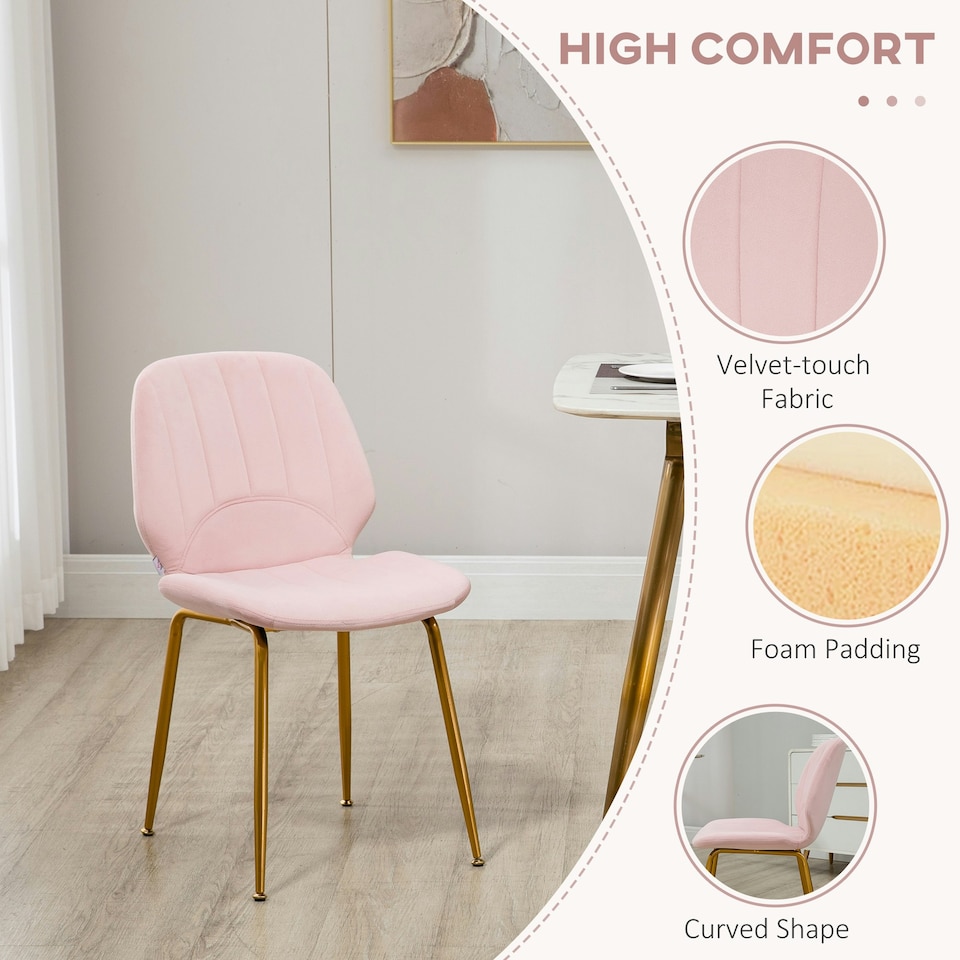 image 1 of HOMCOM Modern Dining Chairs Set of 2 with Padded Seat and Steel Legs, Pink