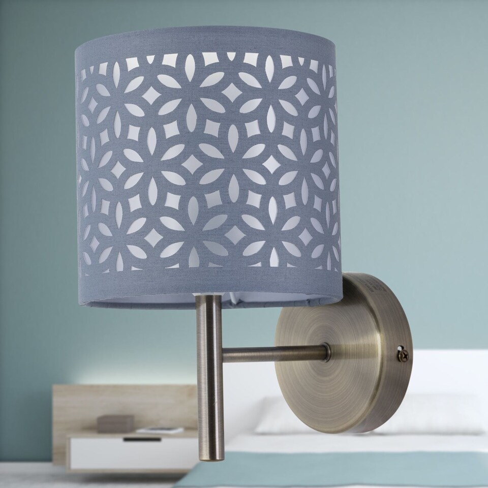 image 1 of Brea - Antique Brass Wall Light with Grey Cut Out Shade | Yellow | Grey | 1
