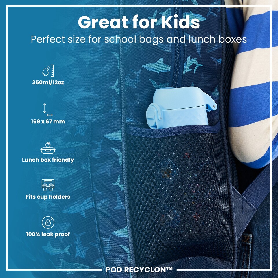 image 1 of Leak Proof Kids Water Bottle, BPA Free, 350ml (12oz) | Blue | Blue Sharks | One Size