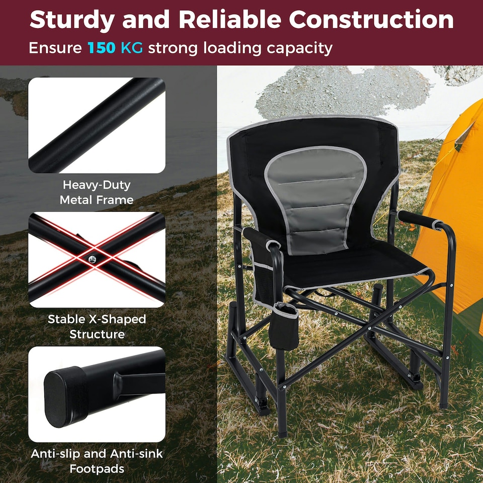 image 1 of COSTWAY Outdoor Rocker Camping Chair Portable Chair | Black