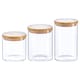 image 1 of Argon Tableware Glass Storage Jar Set - Wooden Lids - Modern Round Scandi Organisation Container Glass Jar - 3 Sizes