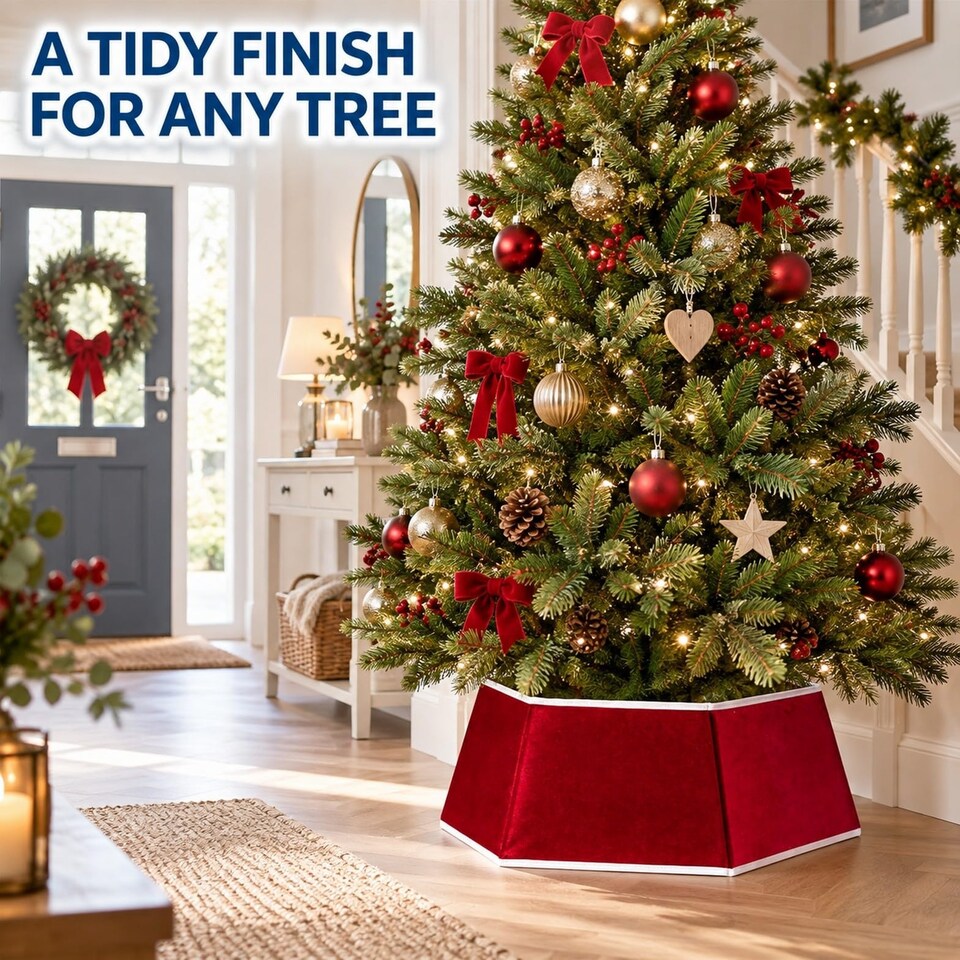image 1 of 26.8 Inch Hexagonal Fabric Christmas Tree Collar for a Neat Festive Finish