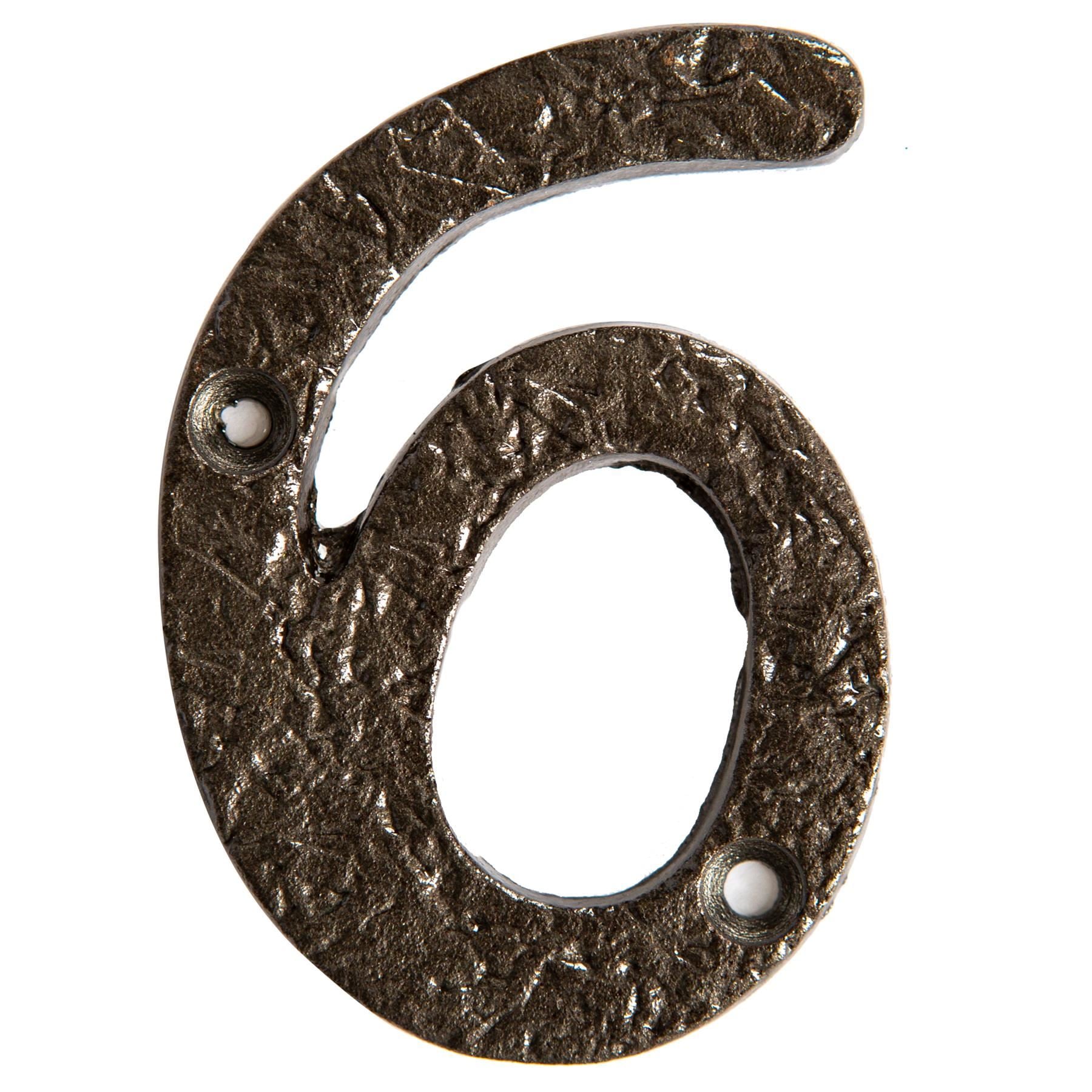 Hammer and Tongs Rustic Iron Numeral - Number 6 - H75mm in Grey