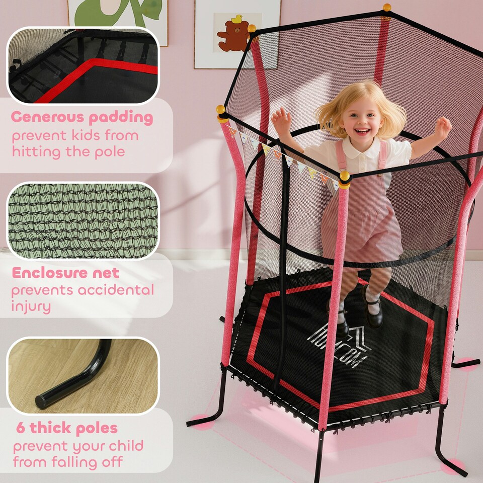 image 1 of HOMCOM 5.4FT Kids Trampoline w/ Enclosure Indoor Outdoor for 3-10 Years Red