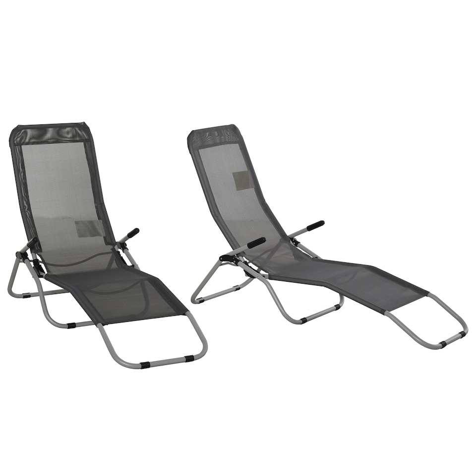 image 1 of Outsunny Set of 2 Outdoor Recliner Lounge Chairs Adjustable Backrest