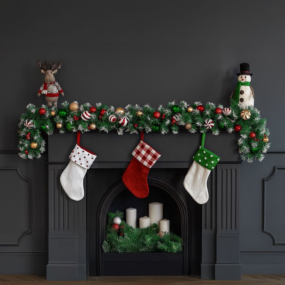 image 1 of Neo 2m Candy Cane Baubles Garland Festive Foliage Garland Wreath PVC Christmas Decoration | Green | Green Red