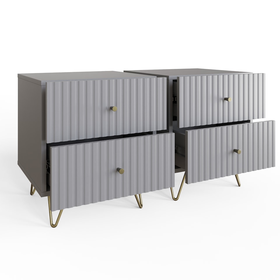 image 1 of Thalia Ribbed 2 Drawer Bedside Table Pair | Grey | Grey
