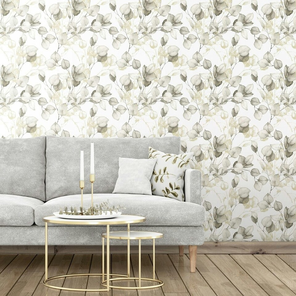 image 1 of Muriva Eucalyptus Wallpaper - Natural/Gold - One Size
