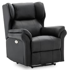 Electric Recliner Chair Wingback Design & USB Port In Bonded Leather (Black)