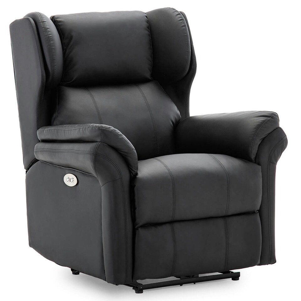 image 1 of Electric Recliner Chair Wingback Design & USB Port In Bonded Leather (Black)