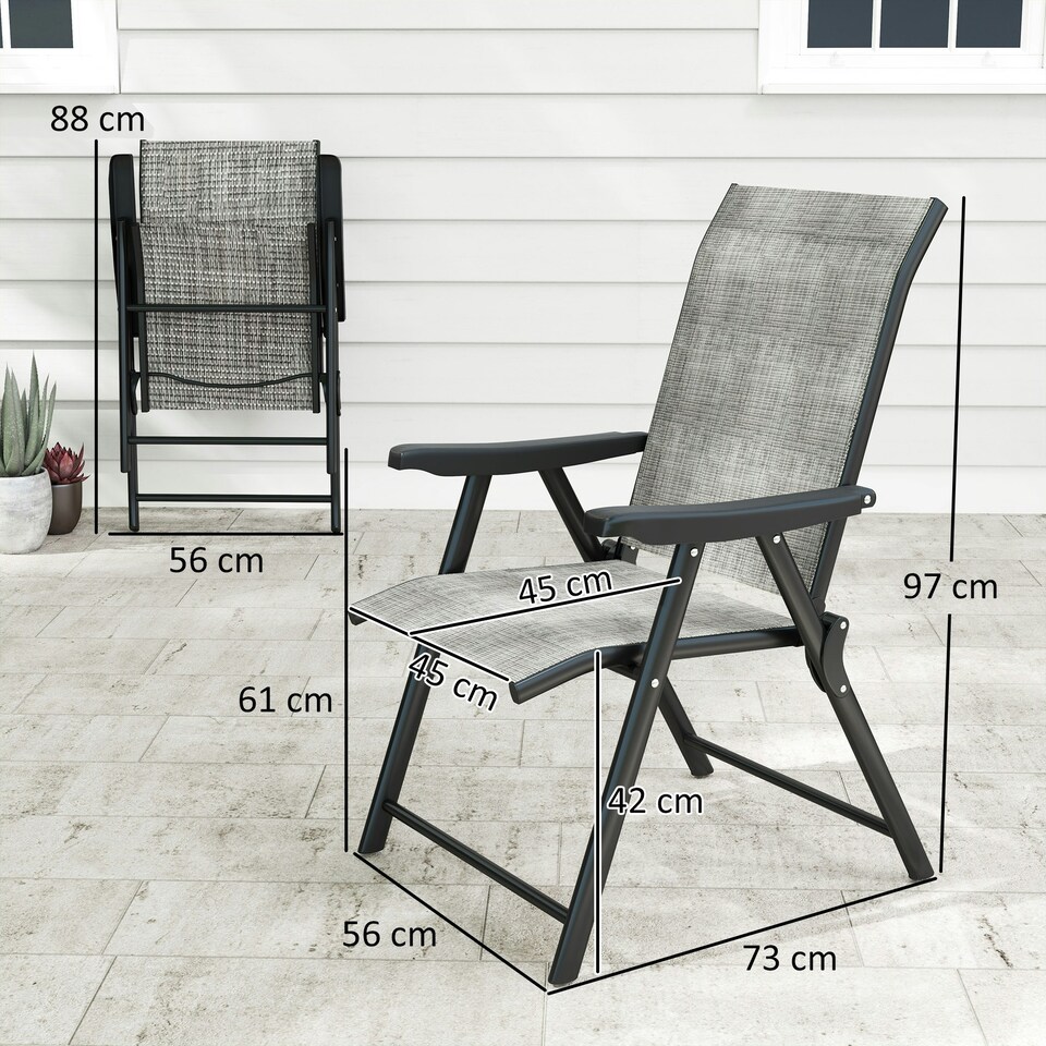 image 1 of Outsunny 2PCS Folding Chair w/ Breathable Mesh Fabric Seat, Black Black | 4 pcs