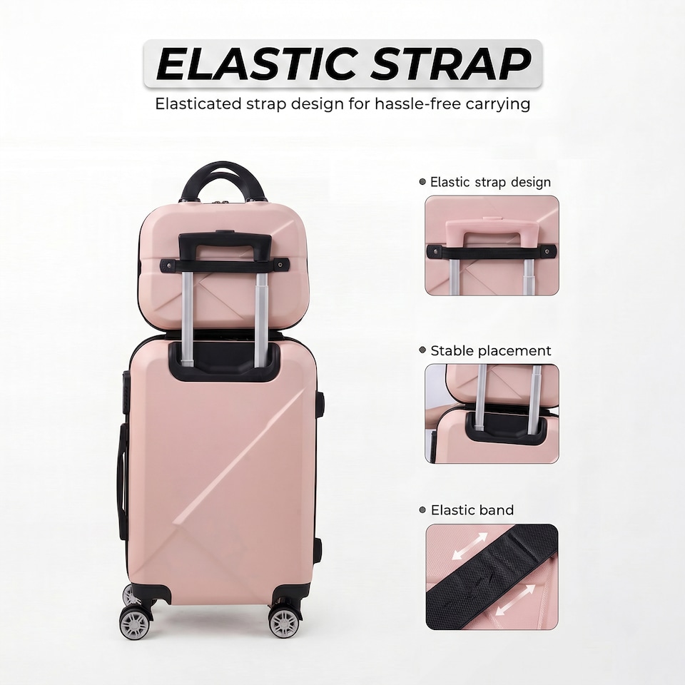 image 1 of Living and Home 2-Piece Geometric ABS Suitcase Set - Pink 20" & 14"
