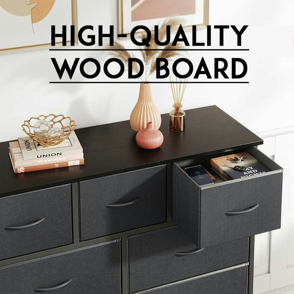 image 1 of Steel Frame Freestanding 9 Drawer Storage Cabinet, Storage Organizer for Bedroom Living Room - Grey
