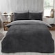 image 1 of Brentfords Soft Reversible Teddy Fleece Duvet Cover and Pillowcase Bedding Set, Single - Charcoal Grey/Grey