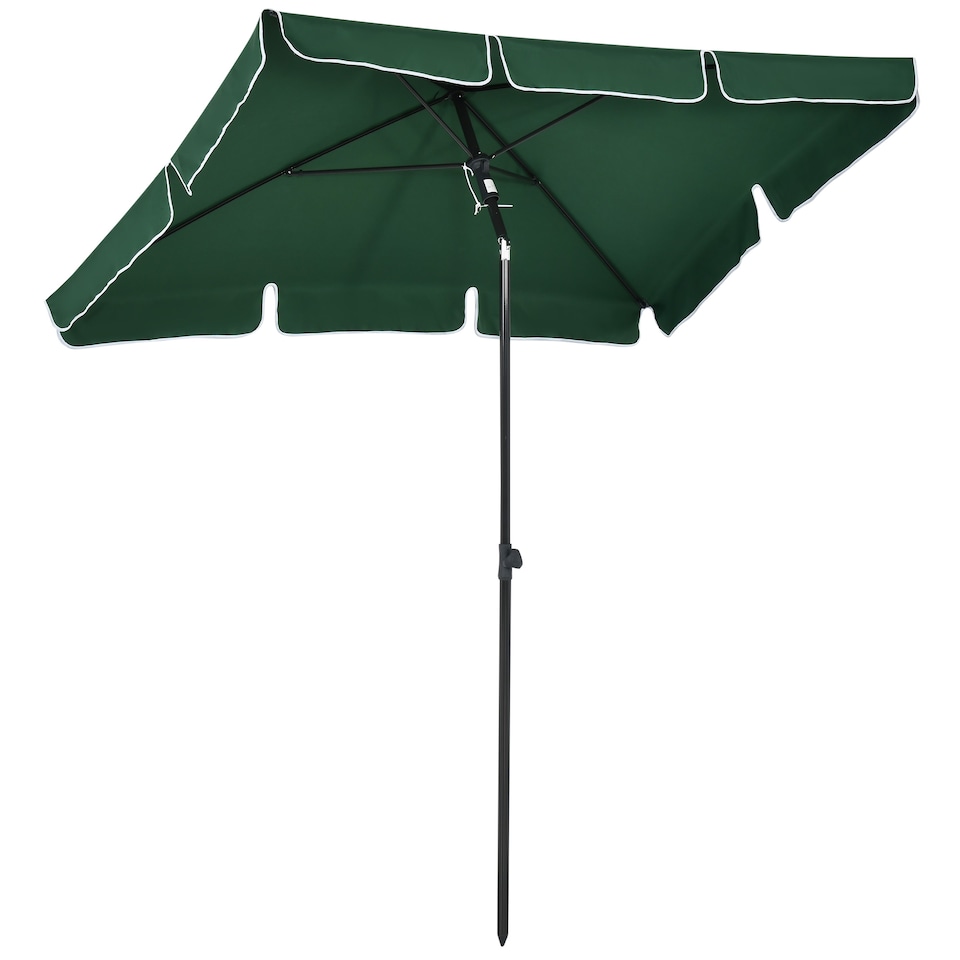 image 1 of Outsunny 2 x 1.3m Garden Parasol Umbrella, Outdoor Market Table Umbrella with Ruffles  Aluminium Pole, Rectangular Tilting Parasol Sun Shade Canopy, Green