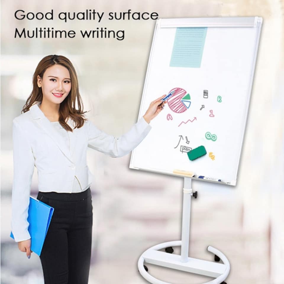 image 1 of Metal Magnetic Background Rotatable Magnetic Flip Chart Pad Whiteboard 70 x 100cm