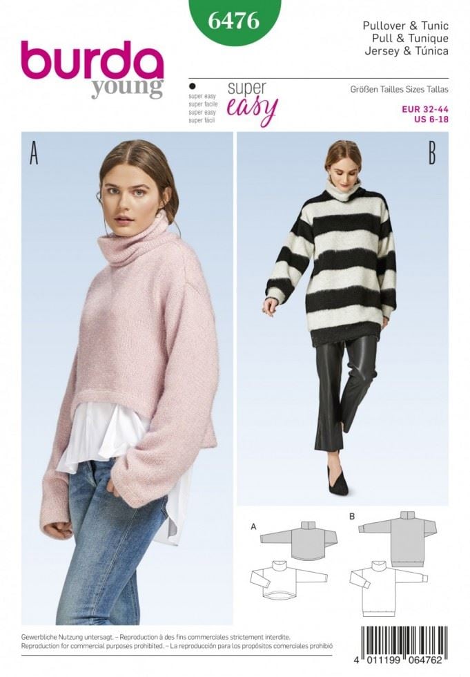 Burda 6476 Paper Sewing Pattern – Women’s Tops & Sweaters, UK Sizes 6–18, Easy