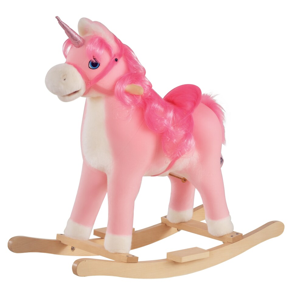 image 1 of HOMCOM Kids Plush Rocking Horse Ride On Unicorn with Sound Moving Mouth Wagging Tail Children Rocker Toy Gift 3-6 Years Pink